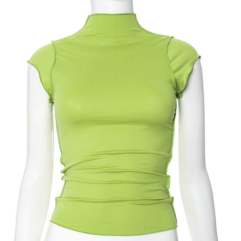 YYFS Women's Fashion Casual Summer Spring Solid Color Print Short Sleeve Half Turtleneck Blouses & Shirts