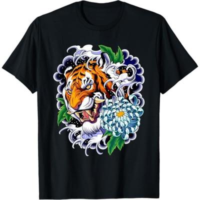 Traditionelles Vintage Japanisches Tattoo Tiger auf einer Welle Kunst T-Shirt TiuH Herren Damen Tanktop Sweatshirt Hoodie Langarm 1927 Schwarz