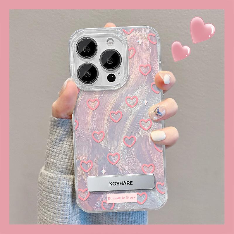 Applicable To Apple 15 Mobile Phone Case Iphone14/13pro Blue Love Stand 12 Feather Yarn 11 Laser Xs Advanced