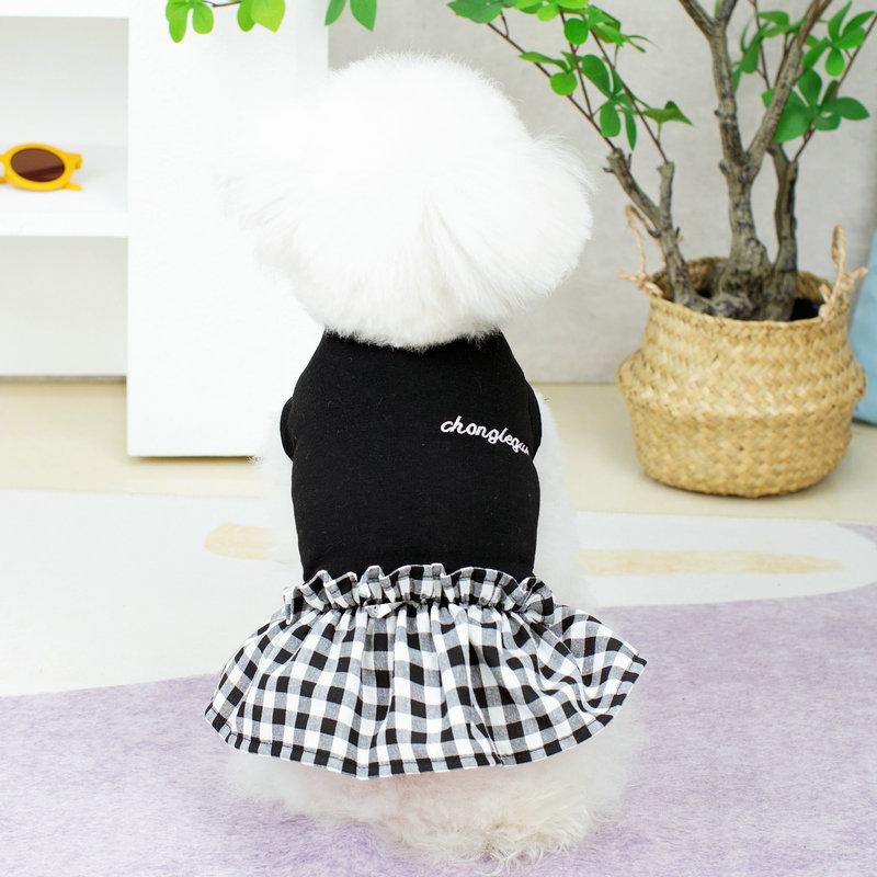 Puppy Summer Clothes Soft Dog White and Black Dress Plaid Dog Skirt Chihuahua French Bulldog Bichon Dog Vest Girls Dog Costume