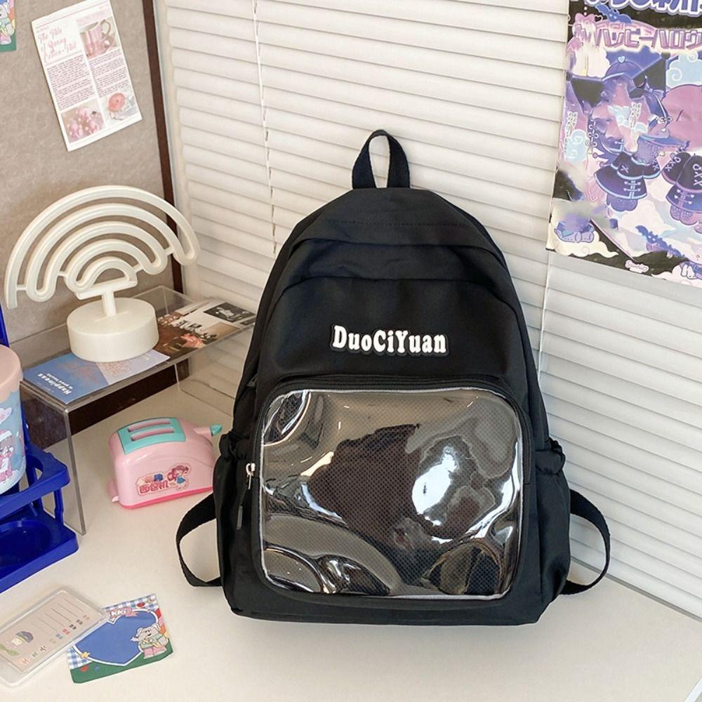 Solid Color Pockets Itabag Large Capacity Korean Style School Bag Jk Transparent Backpack  Kids