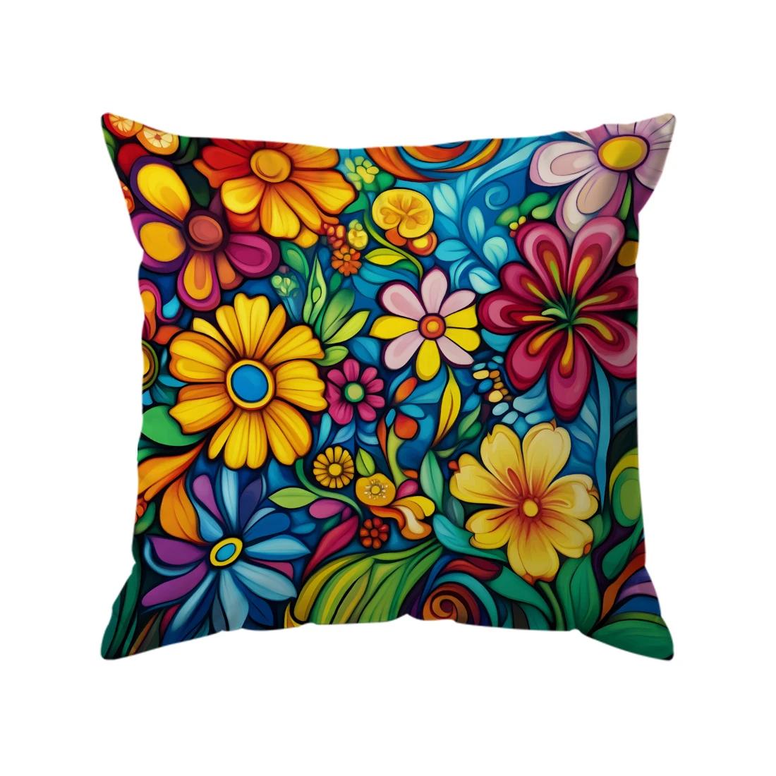 Abstracte Bloemen Kussensloop Kussens 100% Polyester 45x45cm Sierkussenhoes Bank Stoel Kussenhoes Kussensloop Woondecoratie 45x45cm yellow