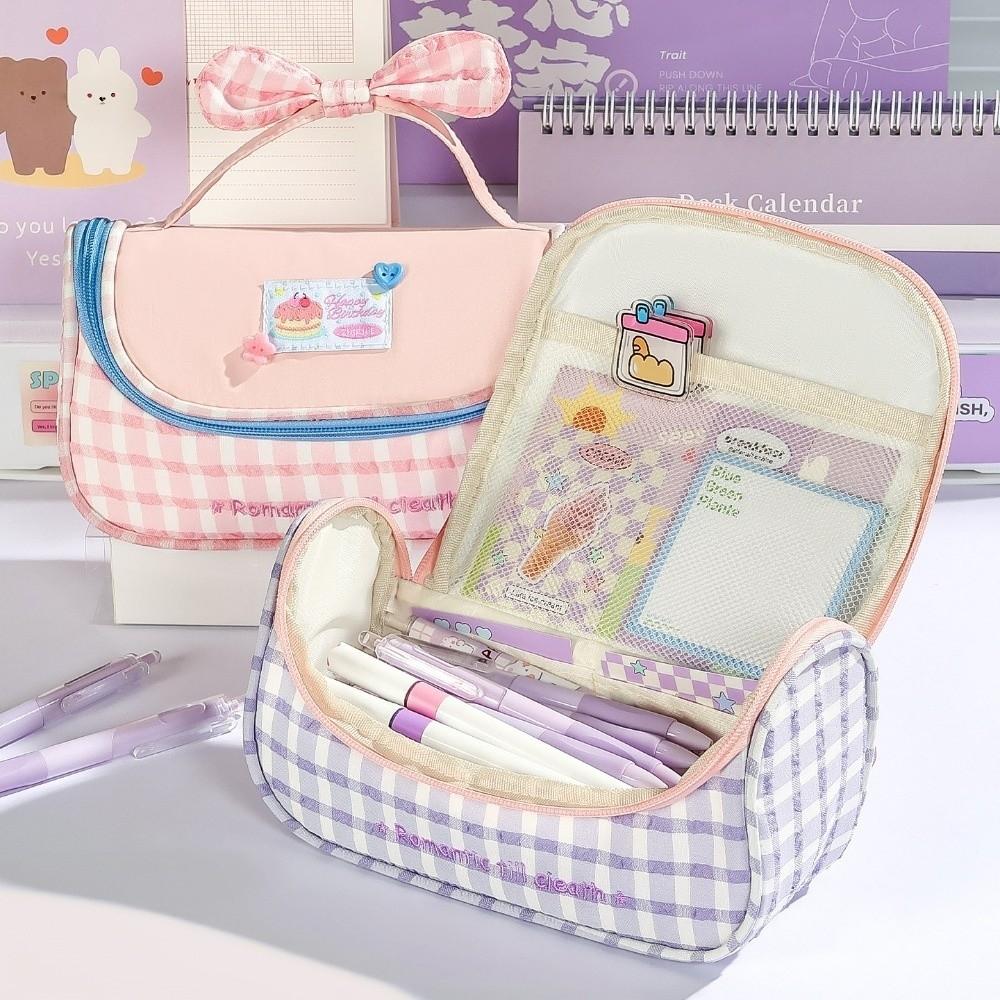 Y2k Print Korean Style Pen Bag Plaid Grids Pencil Pouch Cloth Stationery Bag Stationery Supplies