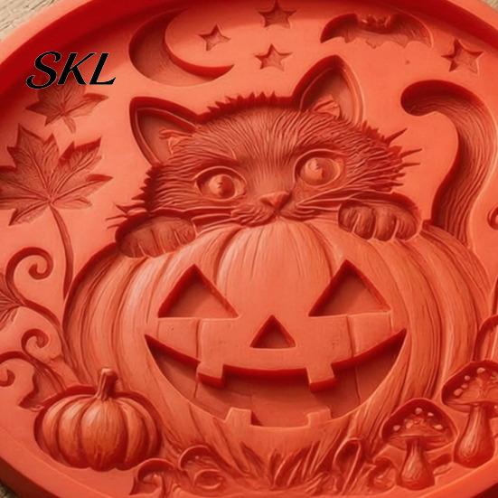 Handmade Pathway Stepping Stones Silicone Stone Mold for Halloween DIY Garden Pathway, Flexible Reusable Casting Concrete Molds Cement, Sunflower Cat