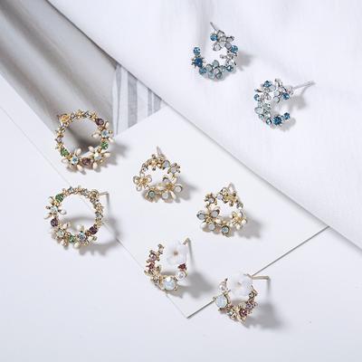 Moda Coreana Orecchini a Fiori Colore Semplice Cristallo Strass Temperamento Chiaro Orecchini a Petalo Accessori Popolari All'Ingrosso