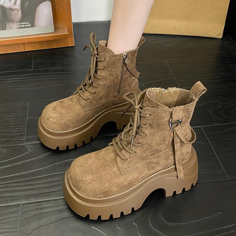 British style platform Martin boots women's 2025 new autumn and winter versatile heightening short boots retro locomotive rhubarb boots