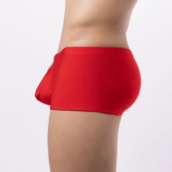Men Boxers Zipper Closure Low Waist Elastic Solid Color U Convex Soft Breathable