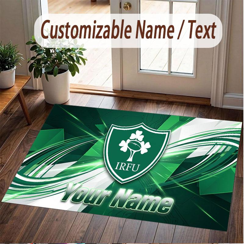 Custom Rug Ireland Rugby Pattern Print Name Text Soft Non‑Slip Floor Carpet for Home Indoor Decoration