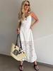 European and American Strappy Lace See-through Square Neck Slimming Long Dress for Spring and Summer.