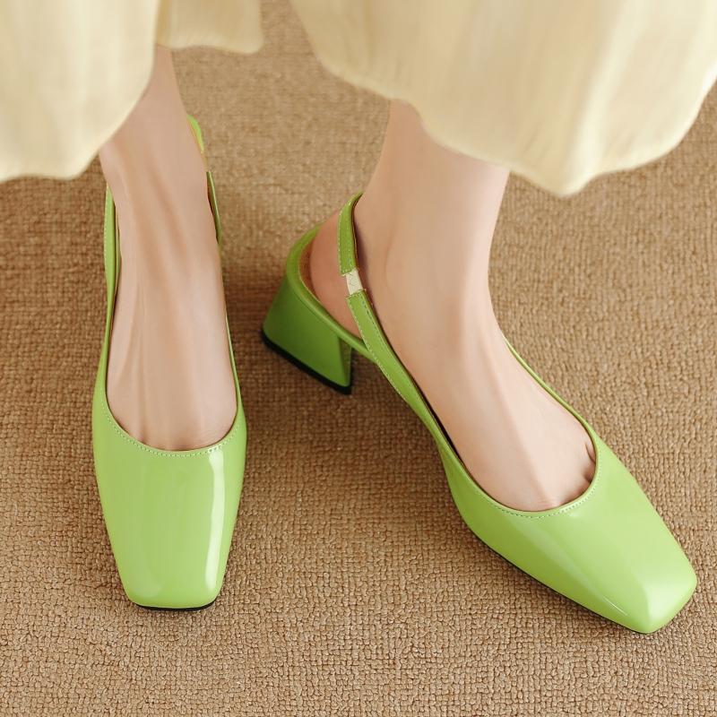 Elegant Slingback Sandals Women Summer Shoes Pink Black Nude Medium Heels Pumps Close Toe Office Party Shoe Female Large Size 45