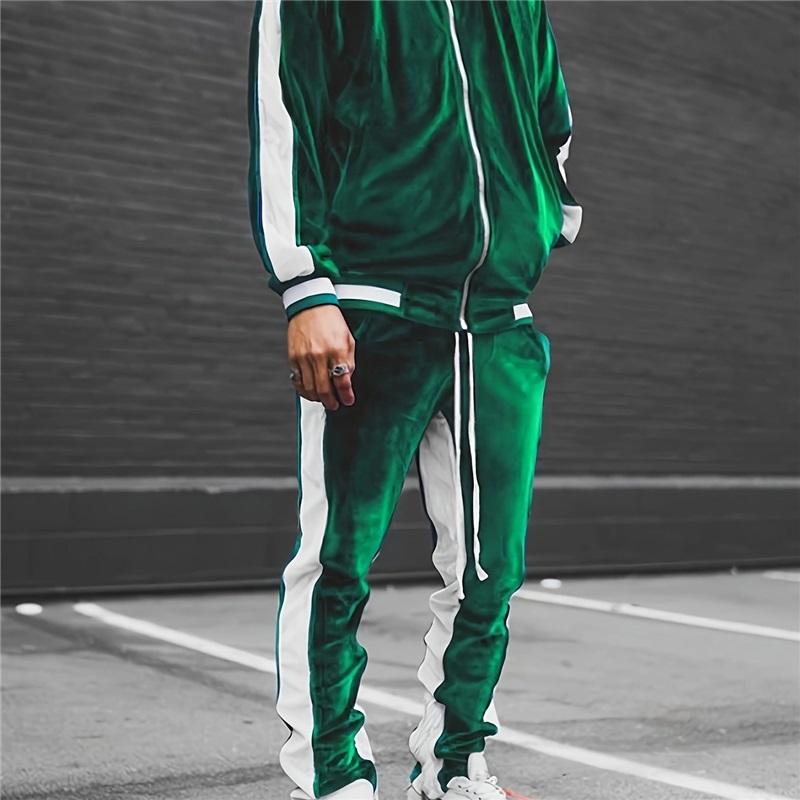 

Чоловічий велюровий спортивний костюм Осінньо-зимовий костюм 2 предмети Куртка на блискавці Куртка Штани Спорт Вправи Дозвілля L зелений