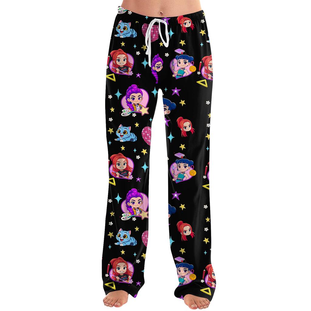 Womens Pajama Pants Sleepwear Casual Drawstring Elastic Waist Pants Comfy Straight Yoga Loose Trousers