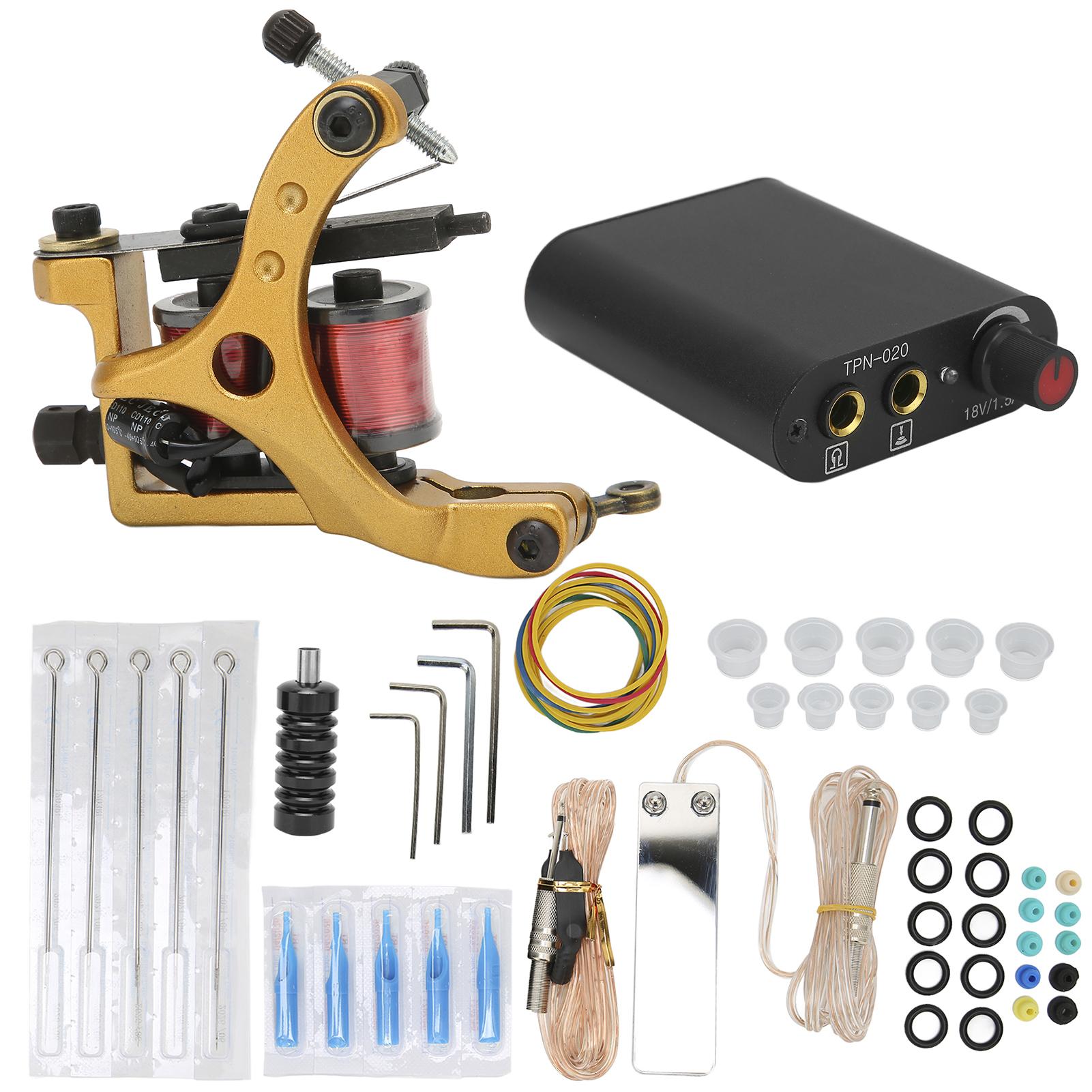 

Катушка для тату-машинки, блок питания, зажим для шнура, игла, чашка для чернил, набор для тату-машинки для начинающих EU Plug