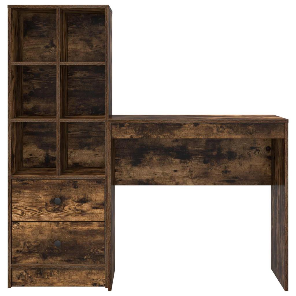 Desk with Drawers and Shelf 2 pcs Smoked Oak