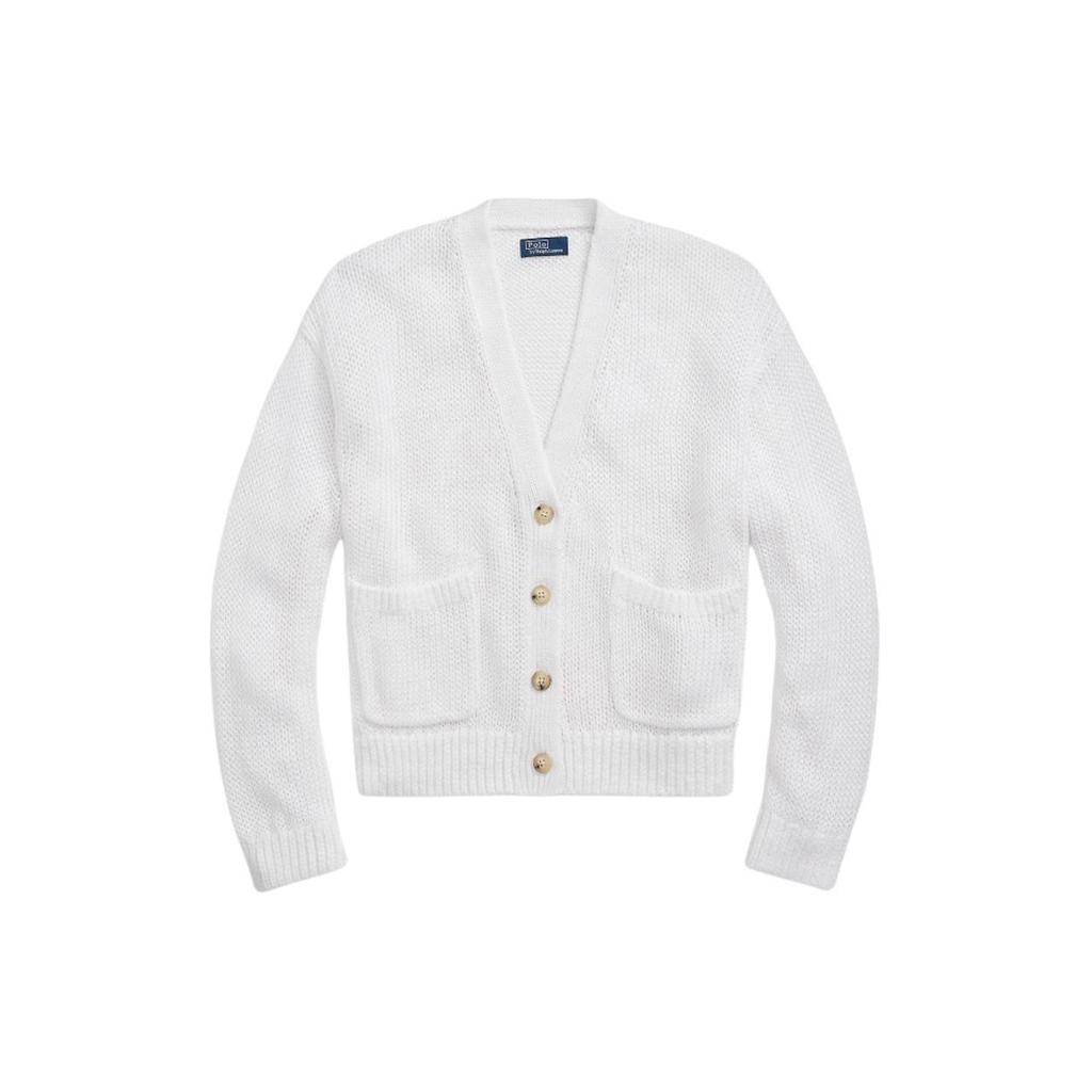 Polo Ralph Lauren Solid Color V-Neck Single-Breasted Loose Long Sleeve Knit Sweater Women Tops White WMPOSWENDW20266-100