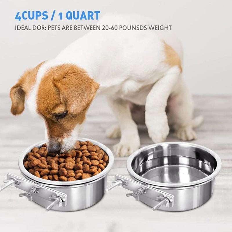 Pet Bowl Can Hang Stationary Dog Cage Bowls Stainless Steel Dog Cats Hanging Bowls Durable Puppy Kitten Feeder Water Food Bowl