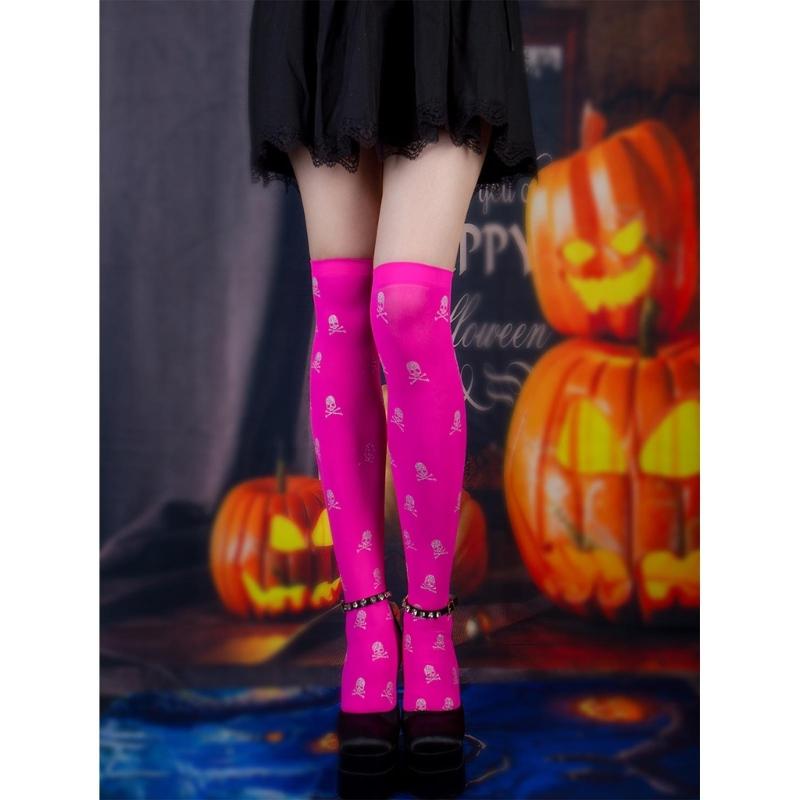 Skull Over Knee High Socks Skeleton Thigh High Stockings Halloween Stockings