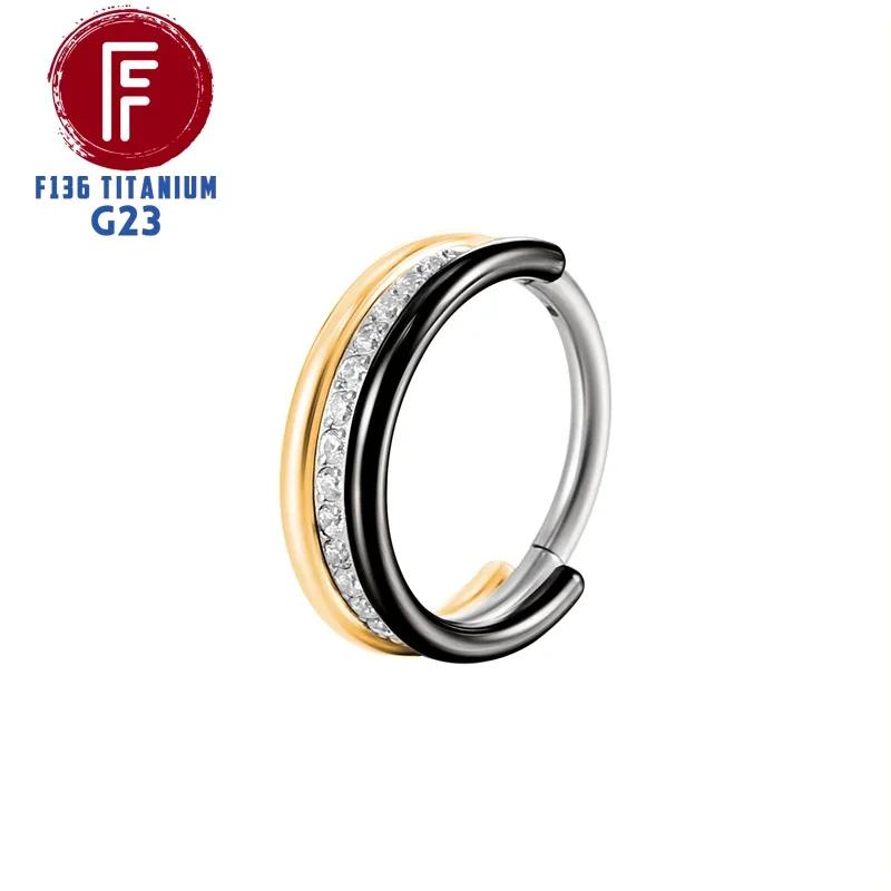 G23 Titanium Daith Cartilage Earrings 16G Helix Nose Septum Piercing Conch Hinged Clicker Body Jewelry Ear Ring Zircon