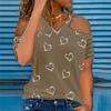 European and American Summer Women's Print Casual Short Sleeve Off Shoulder T-shirt Loose and Comfortable V-neck Shirt