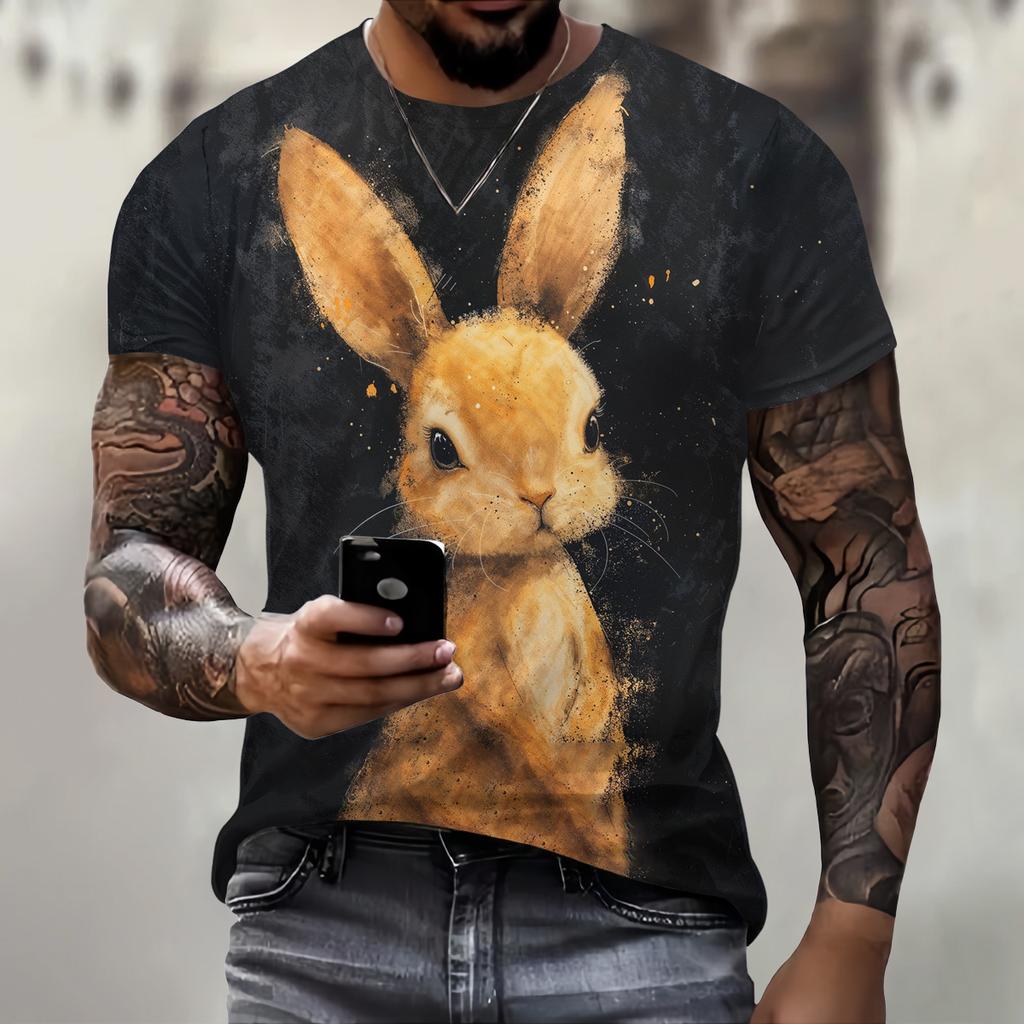 Men's T-Shirt With Print 3d Rabbit Print Tees Tops Fashion Men Animal Pattern T Shirt Oversized Streetwear O-Neck Fashion