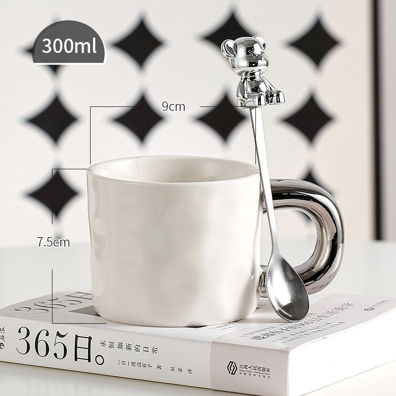 

Легкая роскошная высококачественная керамическая чашка с ложкой, гальванизированная кружка с медведем, высококачественная дизайнерская чашка, экспортная кофейная чашка 300ml