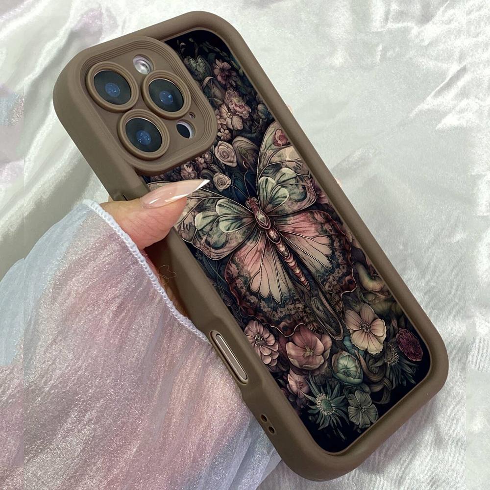 JT106 Butterfly and Flowers for iPhone 17 16 15 Pro Max Samsung S26 S25 S24 Ultra A17 A16 A07 A56 A06 A15 Xiaomi 15T Redmi 15c 14C 13C Soft TPU Case