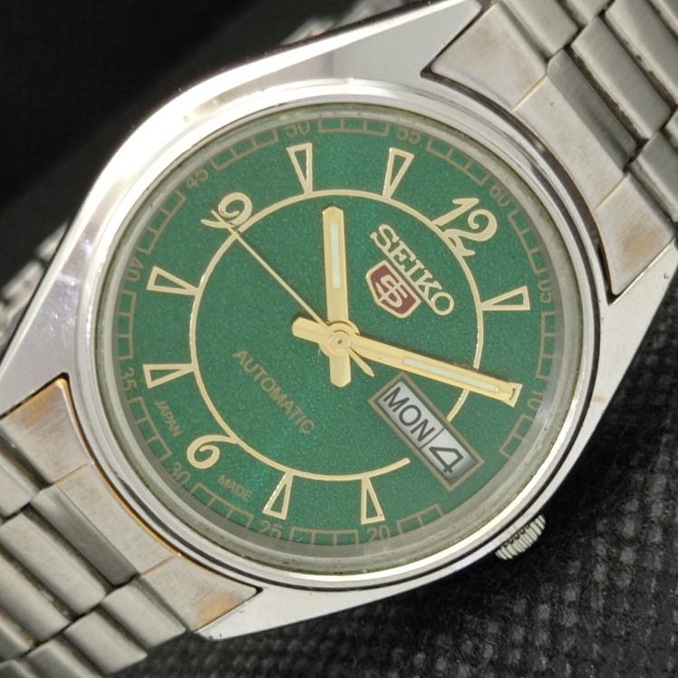 

USED VINTAGE SEIKO 5 AUTO 6309A JAPAN MENS D/D GREEN WATCH 608b-a315211-9 SKU608b-a315211