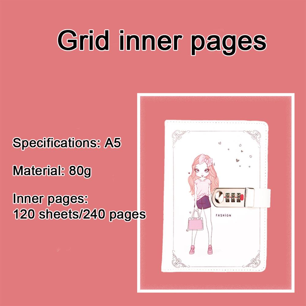(Logo Can Be Engraved) A5 Student Lined Notebook with Password Lock, Private Notepad, Diary, Business Meeting Record Book, Hand Ledger