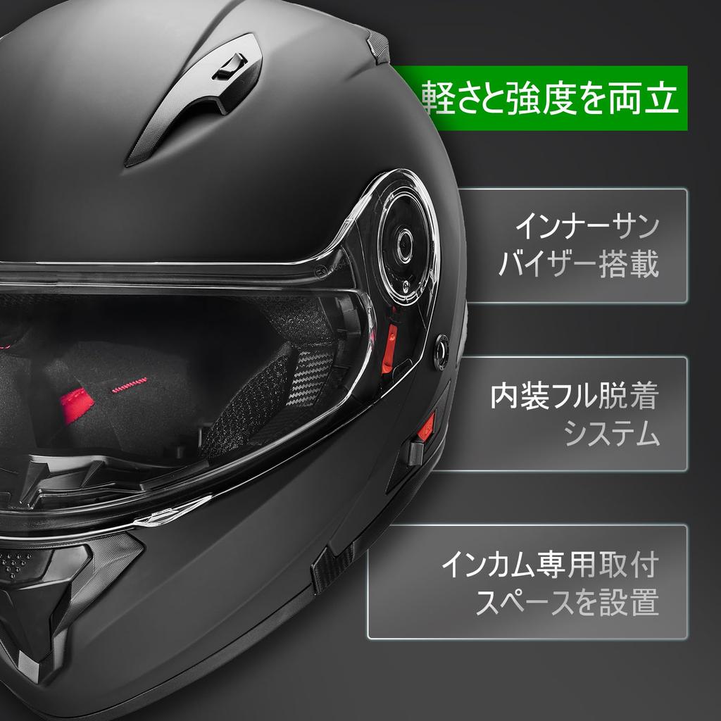 Japanese FUKUSEI Full Face Motorcycle Helmet with Inner System FF868 Size [Official SG/PSC Product] Shield, Flip-Up Helmet, (Matte Black, M)
