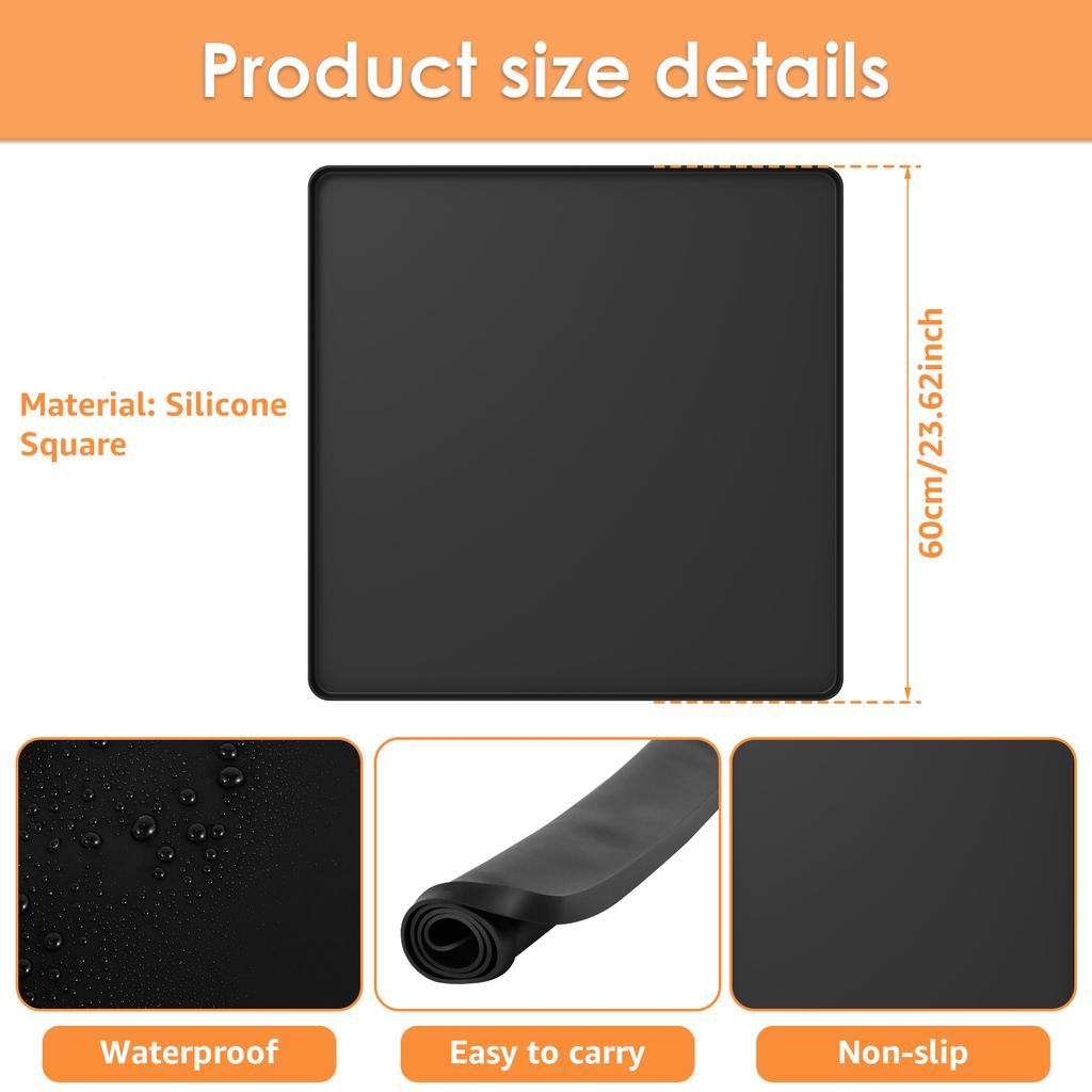 24x24in Mini Fridge Mat Silicone Refrigerator Floor Protector with Raised Edges Versatile Non-slip Washing Machine Dust Cover