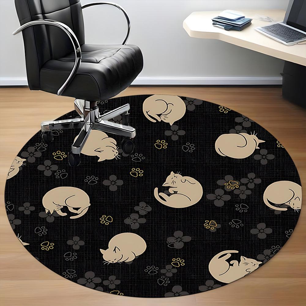 1pc Cat Floral Office Round Area Rug, Under Office Chairs Bedroom Living Room Home Decor, Room Deco