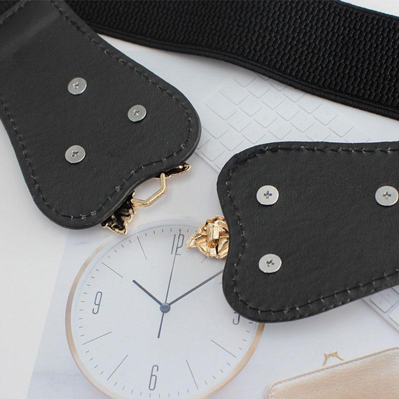 Trendy Golden Leaves Buckle Wide Elastic Waist Belt For Ladies Waist Belt Clothing Accessories Party Decoration