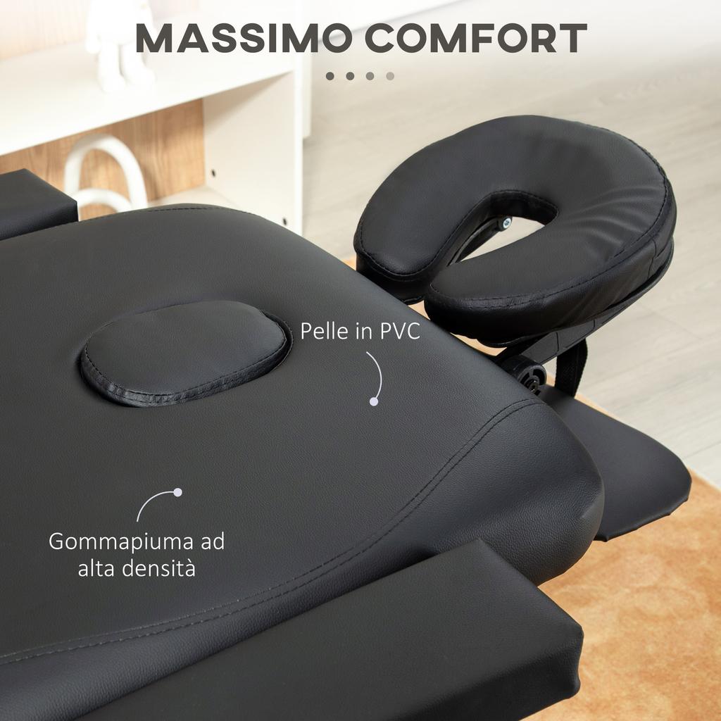 Foldable Massage Table with Adjustable Height, In Aluminium and Plastic, 215x81x61-84 Cm, Black