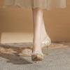 Women's shoes wedding high heels not tired feet silk sequined flower shoes stiletto women's shoes versatile pointed single shoes