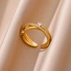 Zircon Chain Cross Rings For Women Vintage Gold Color Stainless Steel Geometric Open Ring Fashion Wedding Aesthetic Jewelry Gift