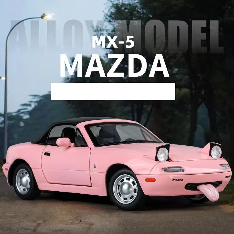 New 1/24 Mazda Miata MX5 Convertible Sports Car Toy Car Model Die-cast Alloy Metal Miniature Vehicle Model Sound and Light Collection Gift for Boys