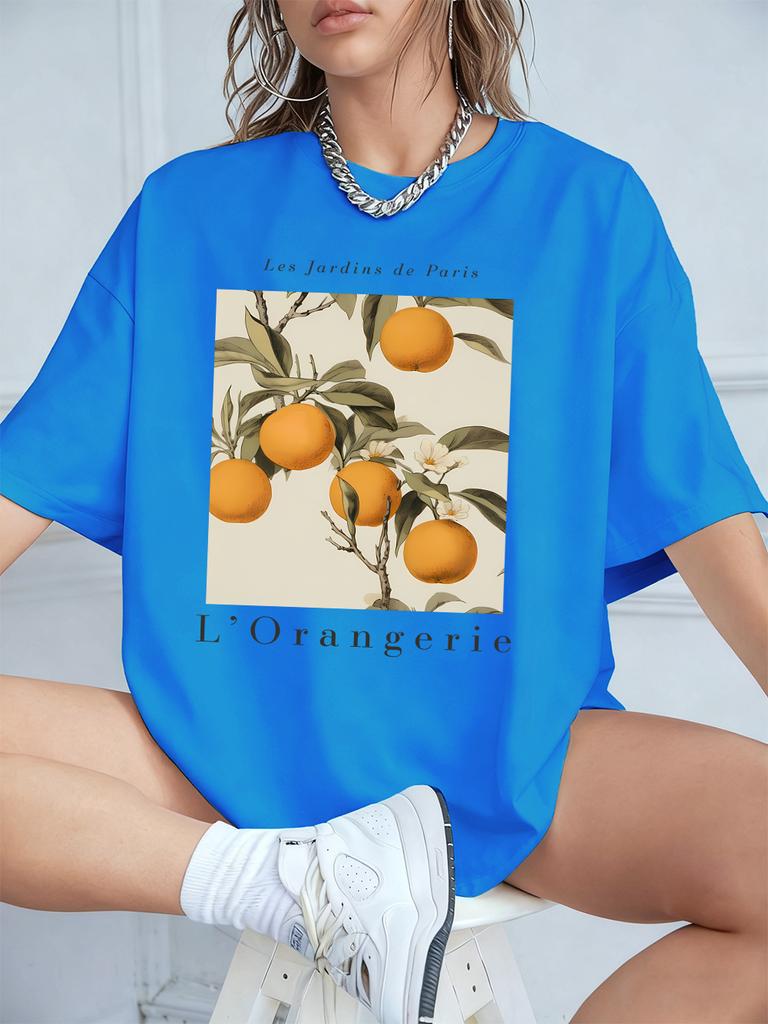 Fresh Oranges Fruits Print Short Sleeve TShirts Womens Summer Cotton Tee Shirts Loose ONeck Soft Tops Casual Womans Clothes