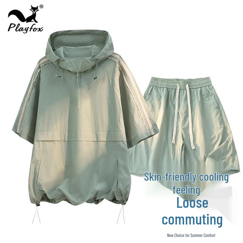 PLAYFOX Men s Hooded Short Sleeve Two-Piece Set M