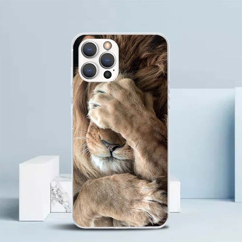 Lion Alpha Male Cub Soft Cover for iPhone 16 17 Air 15 14 Pro Max 16E Phone Case 13 Mini 12 11 7 SE 8 Print Pattern Fit Cases 16