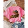 European Sizes Girls' Summer Round Neck Short Sleeve T-Shirt, Featuring Leopard Print Glasses And Dachshund Print. The Fabric Is Soft And Comfortable
