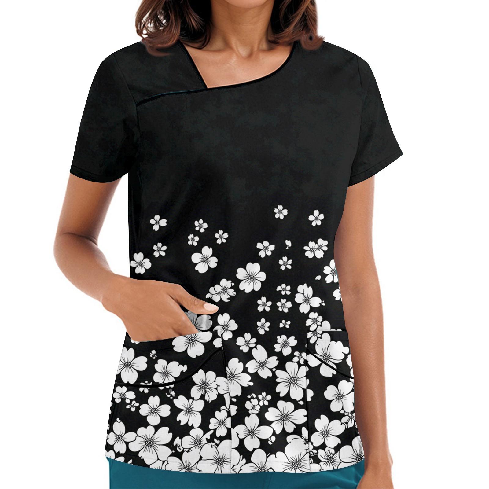 

Женская рабочая одежда с принтом, покатый воротник и двухслойные карманы, базовый верхний пуловер L чёрный