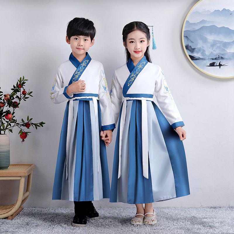 

Children s Hanfu Scholar Costume: Three Character Classic & Poetry Recitation Outfit for Boys and Girls, Spring/Autumn 170