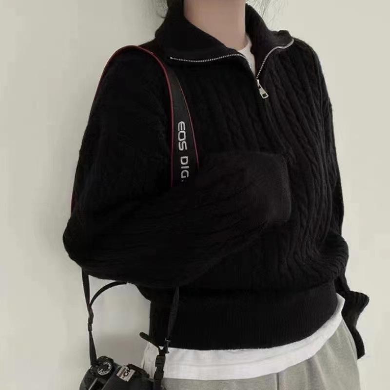 

YYFS Женская мода Повседневный Осень Зима Однотонный Принт Длинный Рукав Поло Воротник Свитера Size: One Size