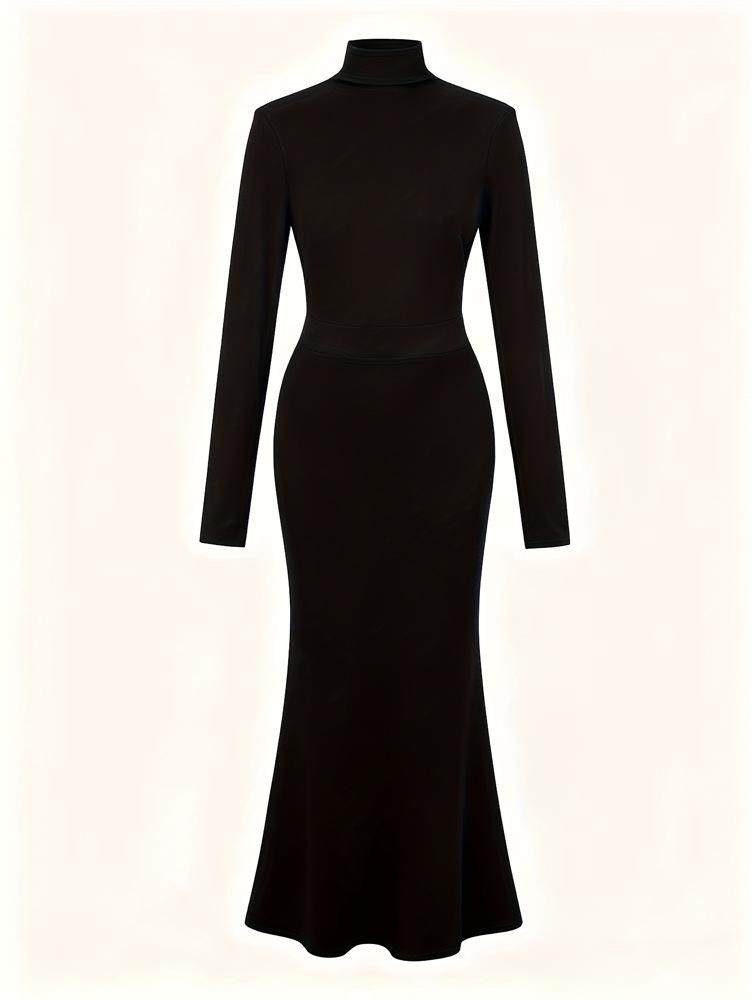 2026 Elegant High Neck Slim Fit Knit Dress - Women's Spring/Autumn Collection