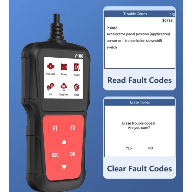 Warning Light Review Tool with OBD2 Live Data Display, Handheld Vehicle Diagnostic Unit with Color Screen, Fixed Cable, and Routine Vehicle