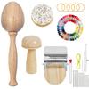 Mini Darning Loom,Mushroom Knit Patch Kit With 14 Hooks Small Weaving Loom 14 Pcs Large Eye Needles 50 Color Threads