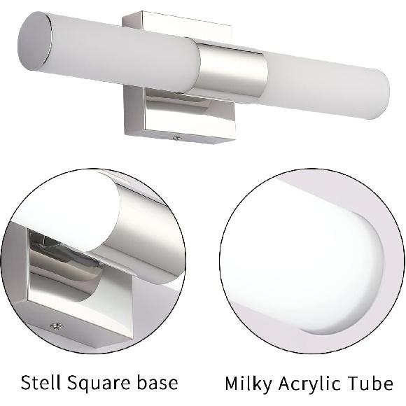 Bathroom Vanity Light Fixture, 16" Inches 8W 6000K Chrome LED Mirror Lights for Bathroom Wall Sconces Bar Lighting