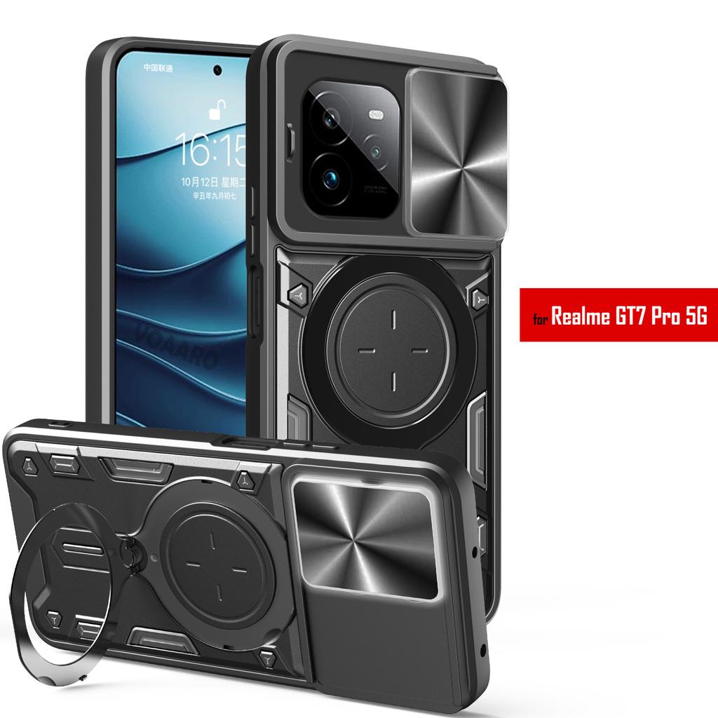 Slide Lens Push Window Armor Funda for OPPO Realme GT 7 Pro 5G Case for Realme GT7 Pro 5G Case Magnetic Rotate Ring Stand Cover