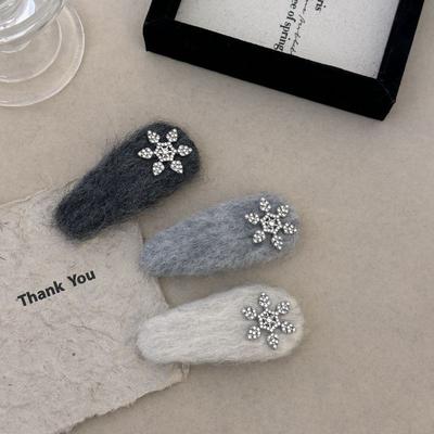 1 Stück glänzende Strass Schneeflocke Plüsch Haarspange, Herbst- und Wintergrau-Serie, schlichtes Temperament, Haarspange Krokodilklemme
