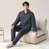 Pajamas Men'S Winter Velvet Thickened Woven Pure Cotton Three-Layer Padded Cotton Jacket Autumn And Winter Loungewear